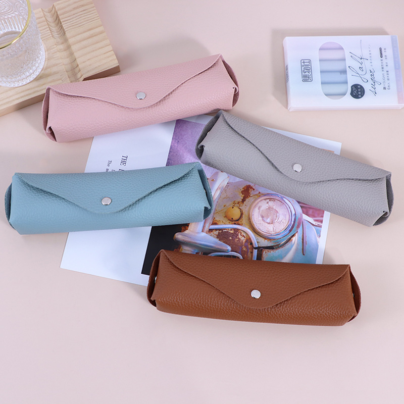 时尚多用荔枝纹折叠笔套眼镜保护套化妆笔收纳包 PU皮革简约便携