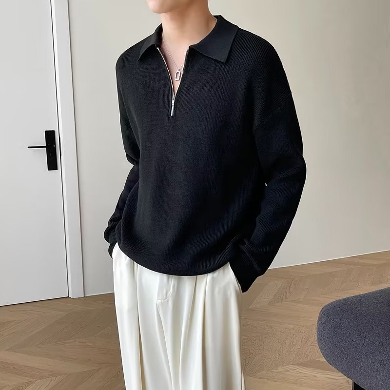 Half Zipper Polo Neck Sweater Men's Autumn and Winter Pullover Sweater Japanese Style Trendy Simple Casual Handsome Base Sweater