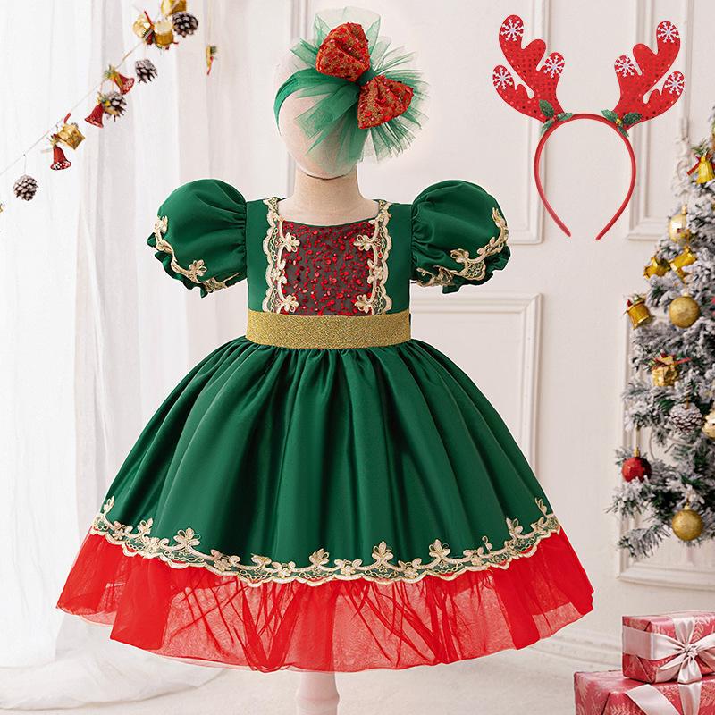Amazonas vestidos de niñas vestidos de Papá Noel vestidos de niños espectáculo de fiesta flocos de nieve vestido de princesa rojo verde