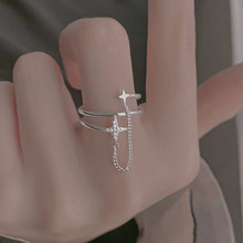 镀925银链条流星双层戒指女小众设计感高级时尚个性开口指环2022