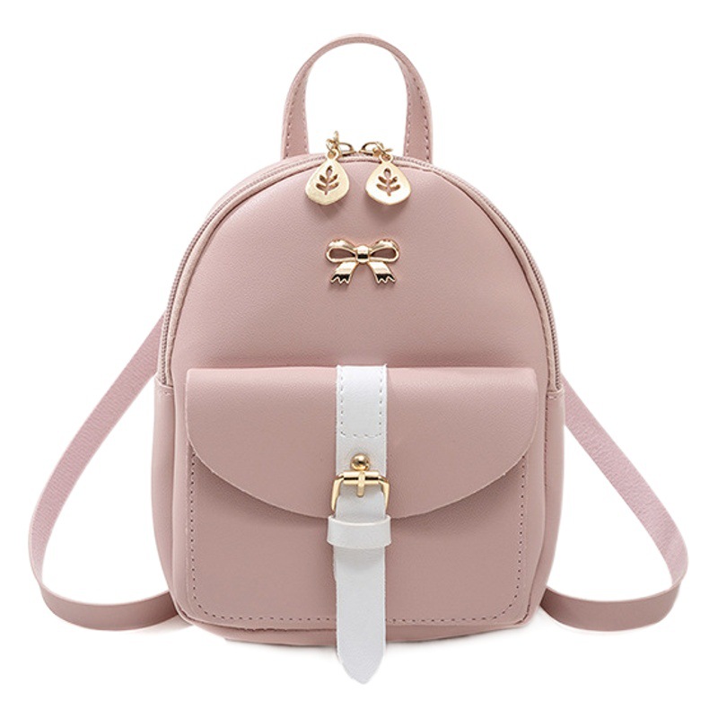 Mochila pequeña para mujer 2019 nueva hebilla de color de contraste Mochila pequeña moda pequeña bolsa de hombro doble fresca