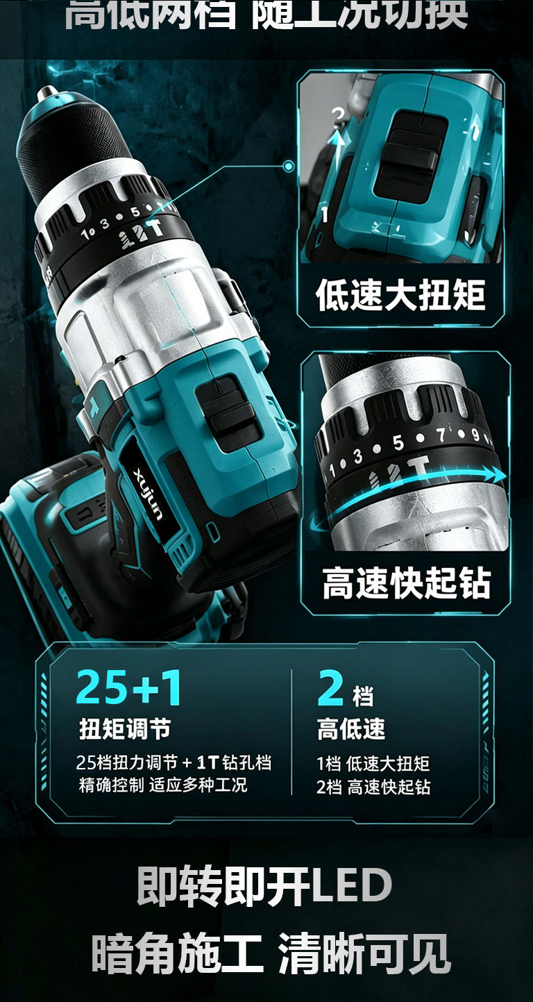 Cross-border foreign trade hand electric drill, impact drill, rechargeable lithium electric drill, hand-held drill, multi-function electric screwdriver tool set