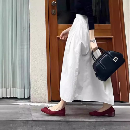 French high-end white high-waist A-line semi-slip dress for women, summer medium length, hip-hiding, stylish umbrella skirt, tea party dress