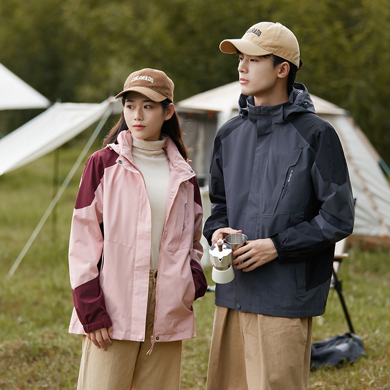 アウトドアマウンテンスタイルカップルスポーツウインドブレーカー単層防風防水ウインドブレーカー女性登山服メンズフード付き取り外し可能|undefined