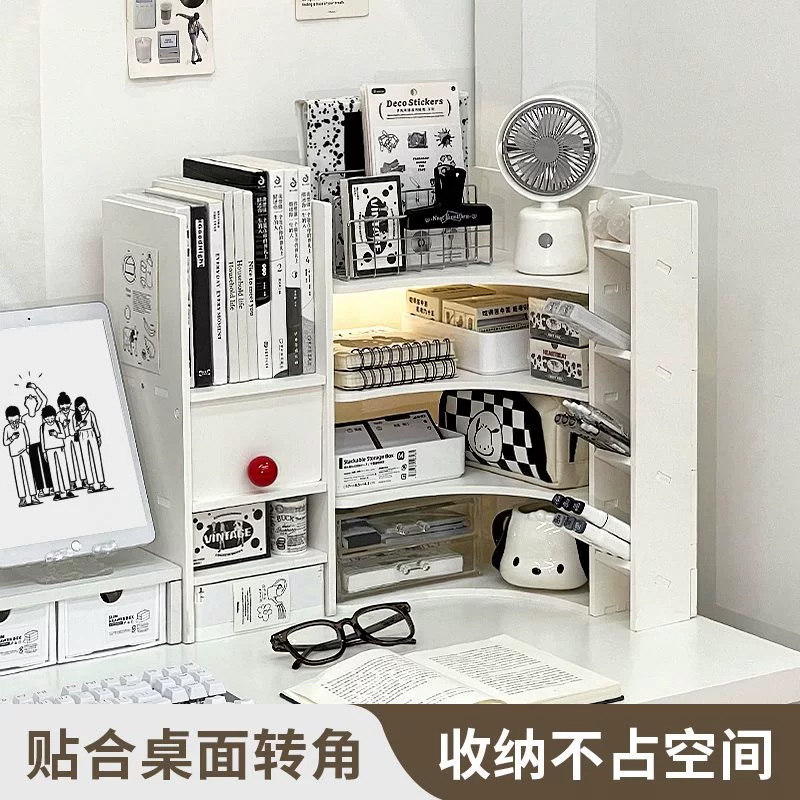 Corner Desk Organizer, 3-Tier Desktop Storage for Student Dormitory, White/Red Options