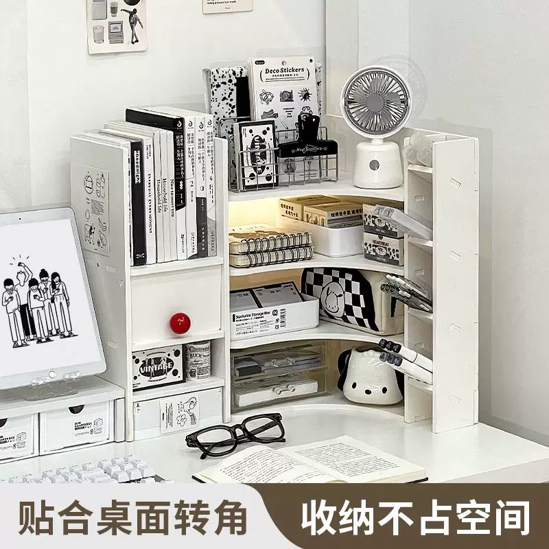 Corner Desk Organizer, 3-Tier Desktop Storage for Student Dormitory, White/Red Options