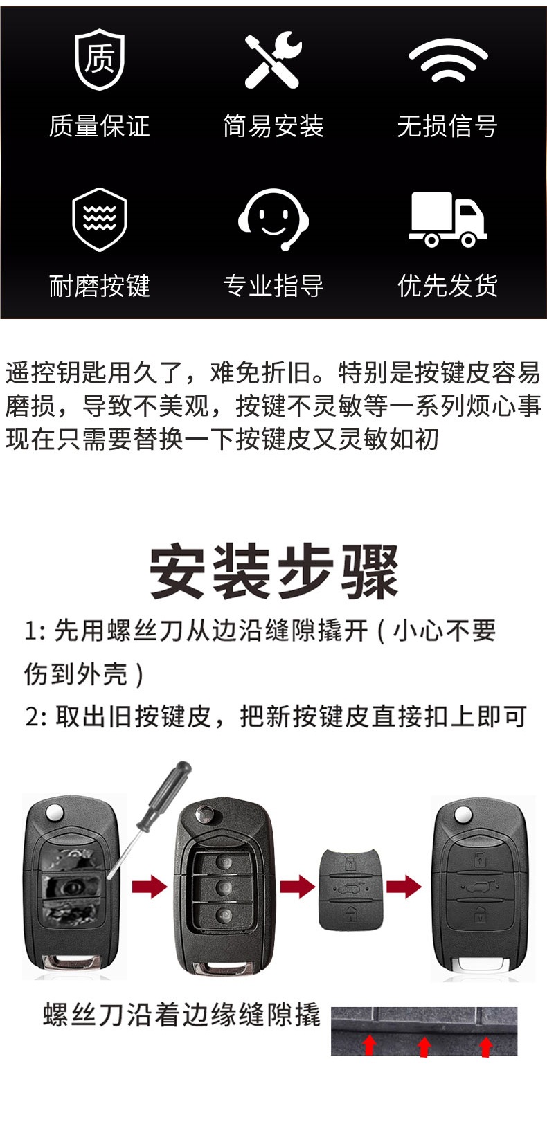 Suitable for Baojun 310/310W/360/510/530/560/730 Car Remote Control Key Button Leather Replacement