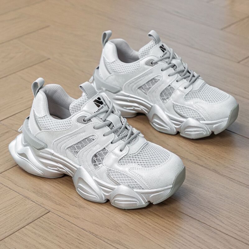 Over-Season Special Offer European Station 2025 Summer New Thick-Soled Heightening Mesh Dad Shoes Women's Breathable Casual Sports Shoes