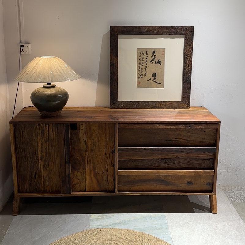 实木餐边柜侘寂风老榆木玄关柜客厅靠墙储物柜民宿复古装饰柜