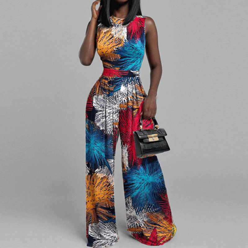Nuevos productos en la primavera de 2025, moda transfronteriza europea y americana, venta caliente, pantalones casuales, mono de mujer sin mangas con estampado delgado