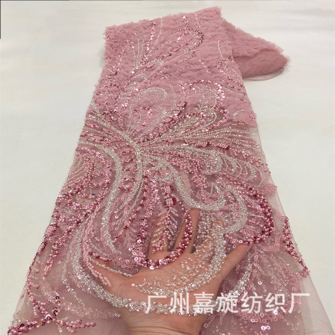 Placa tridimensional de encaje tubo de perlas de posicionamiento flor grande vestido de boda tela alta fijación vestido de banquete rendimiento T pasarela tela bordada