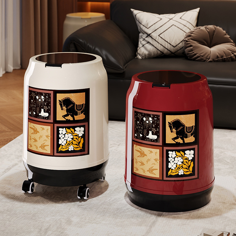 New Second-Hand Trash Can for Home Storage, High-Value Living Room Cleaning Bucket with Wheels, Double Bucket Inside and Outside, Mobile Paper Tube