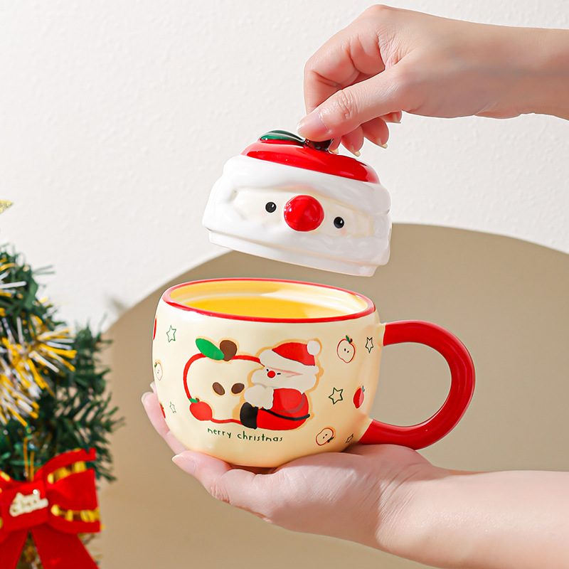 Regalos de Navidad tazas de cerámica con tapa de taza de marca creativa para chicas lindas tazas de agua caseras de oficina