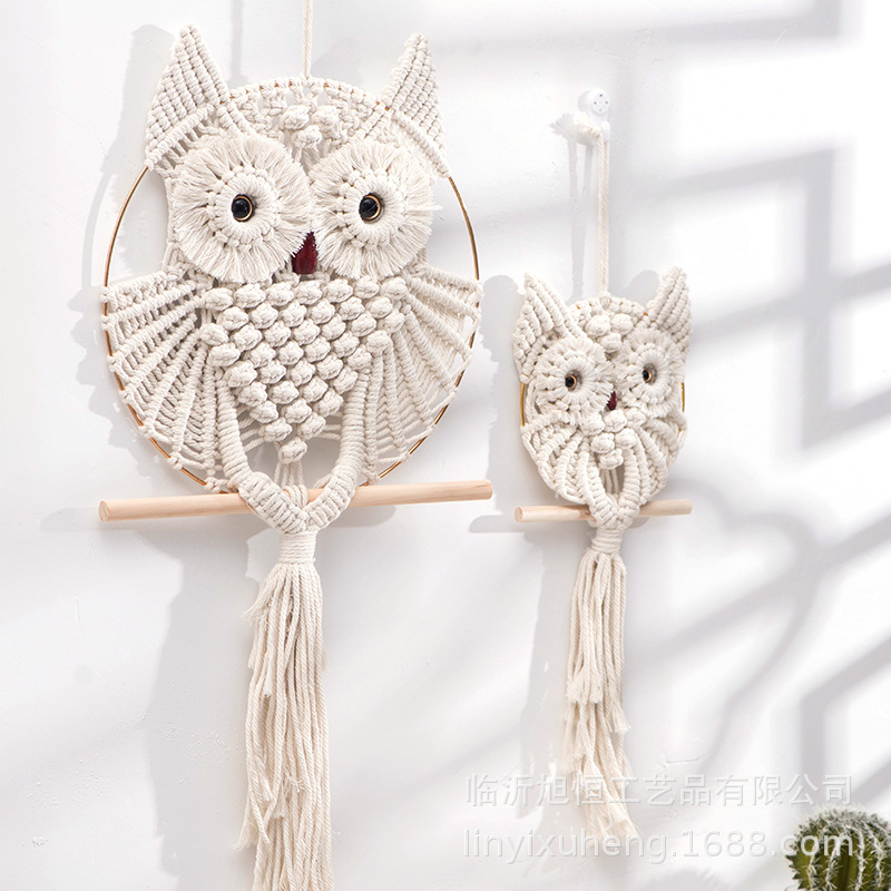 Cuerda de algodón tejido a mano colgante de búho tapices de pared creativos bohemios adornos de decoración del hogar de estilo nórdico