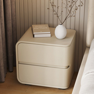 Cream Style Simple Modern Leather Bedside Table Light Luxury Small Solid Wood Bedroom High-Level Safety-Free Bedside Cabinet