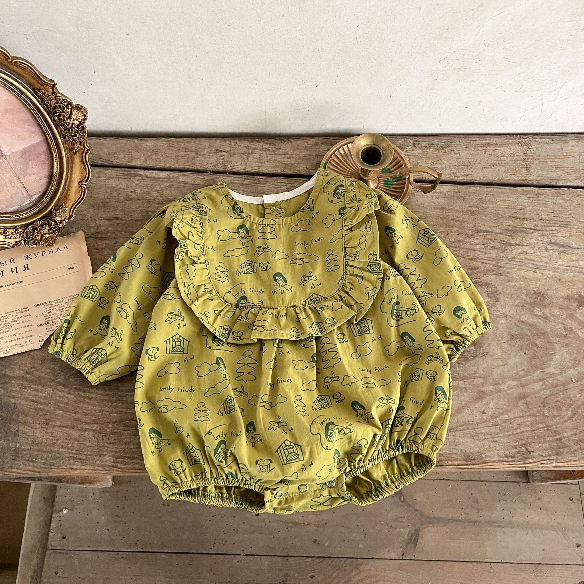 INS estilo coreano niñas algodón geométrico impreso mameluco recién nacido a principios de otoño suelta mono mameluco moda