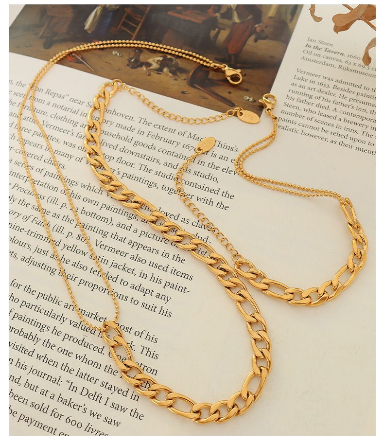 simple double layer round bead necklace titanium steel bracelet set