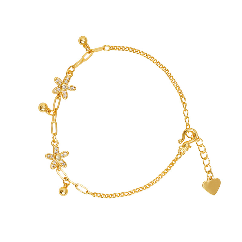 Brazalete de oro de arena vietnamita ligera de lujo micro de piedra de cinco hojas flor franela de cuentas de brazalete de mujer simple joyería no se desvanece