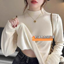 半高领一体绒T恤女秋冬新款加绒加厚高级感打底衫内搭保暖上衣ins