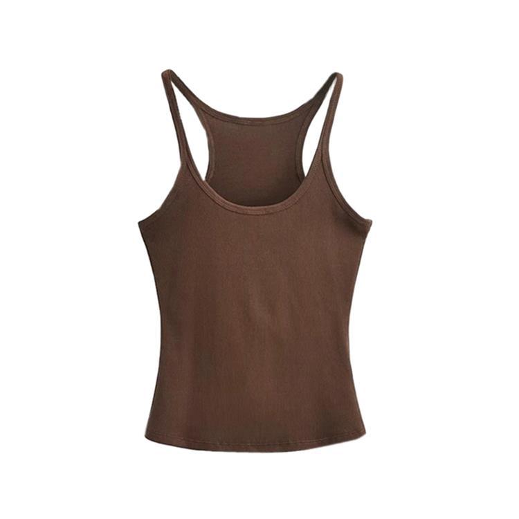 Summer base elastic solid color retro bra top with a round collar…