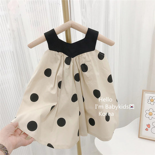 Korean Children's Wear Girl's Wave Dot Large Skirt Dress Children's Backless Western Style Sling Long Dress Princess Dress Foreign Trade