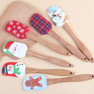 Spot Silicone Scraper Wooden Handle Butter Spatula Christmas Scraper Butter Stirring Knife Baking Scraper Cake Baking