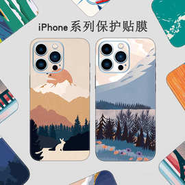 iPhone15Pro贴膜适用苹果14手机彩膜13全包边贴纸12背膜xsmax后膜