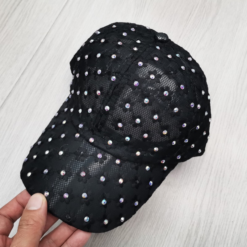Primavera y verano versátil encaje floral tapa enarbolada Estilo coreano de las mujeres de moda estrellado caliente rhinestone gorra de béisbol protección solar sombrero para el sol