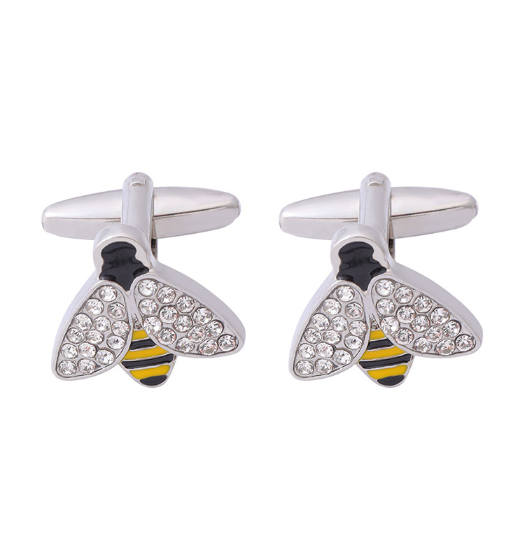 Manschettenknöpfe mit Biene und Strasssteinen, Manschettenknöpfe in Tierform, Manschettenknöpfe für Herren, französische Hemdmanschettennägel, Manschettenknöpfe vor Ort_voghion.com