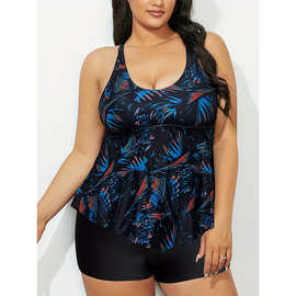 2025新款欧美亚马逊跨境女士大码数码印花显瘦保守分体高腰比基尼