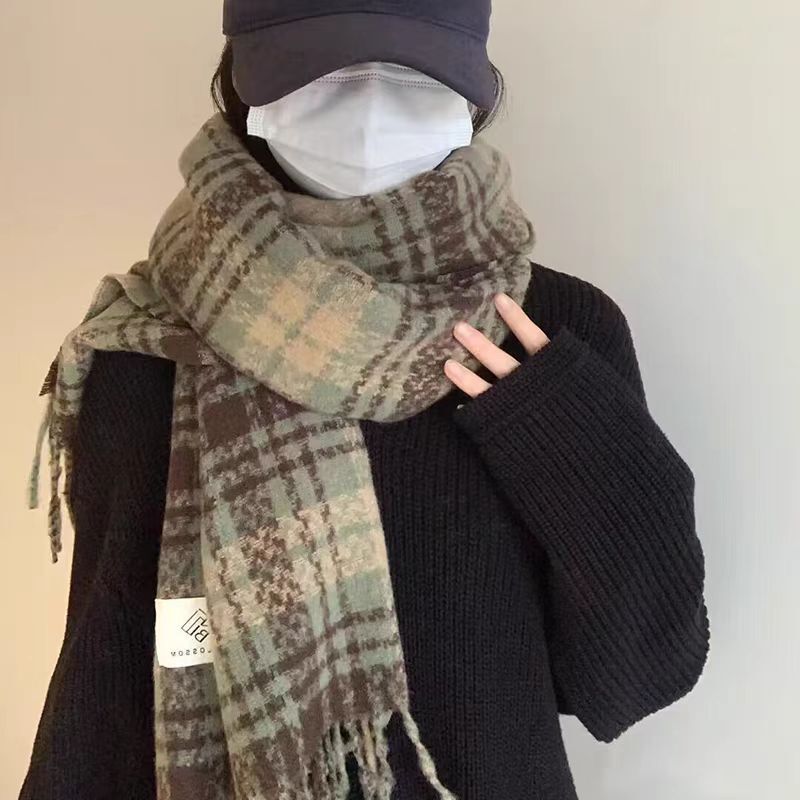 格子のマフラーの女性の冬の2024の新型の乾燥したバラのピンクのマフラーの秋冬の雰囲気感の高級感の百合|undefined