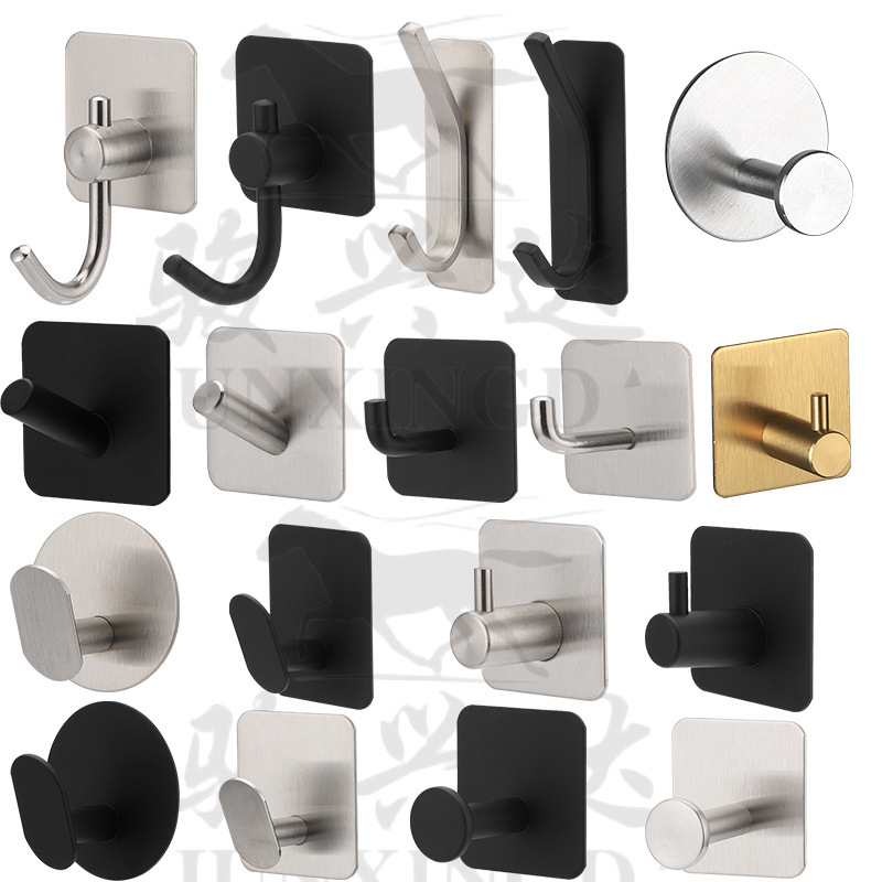 Stainless Steel Hook Bathroom Nail-Free Bathroom Hardware Door Behind Kitchen Metal Sticky Hook Clothes Hook No Punching Towel