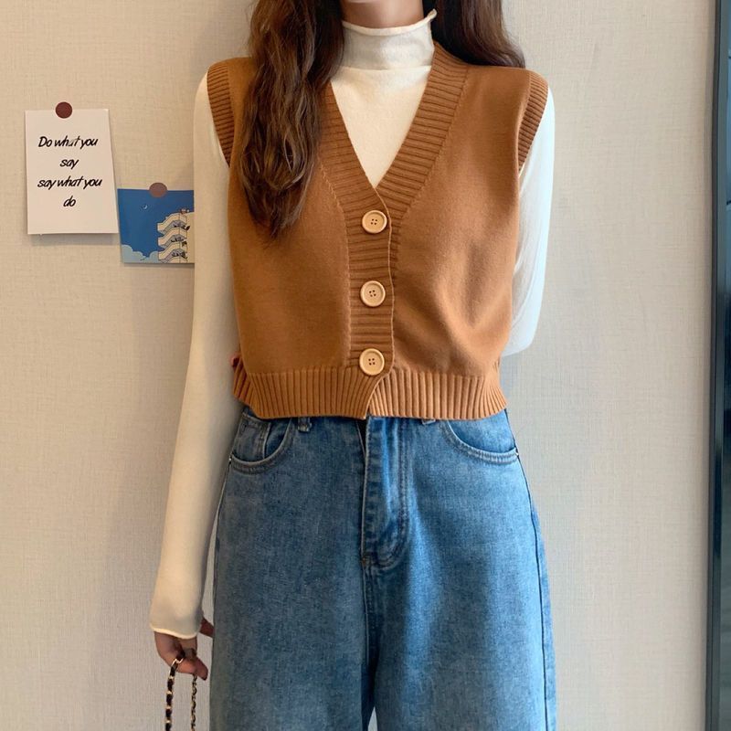 网红针织开衫马甲女2025年秋冬新款韩版外穿百搭V领短款马夹小衫|undefined