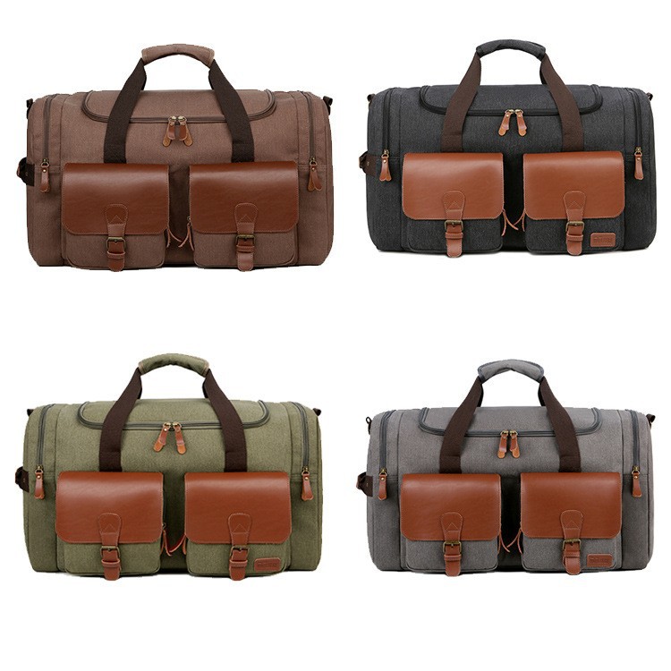 New Large Capacity Color Contrasting Canvas Travel Bag Vintage Men's Handheld Crossbody Double Lided Fitness Bag_voghion.com