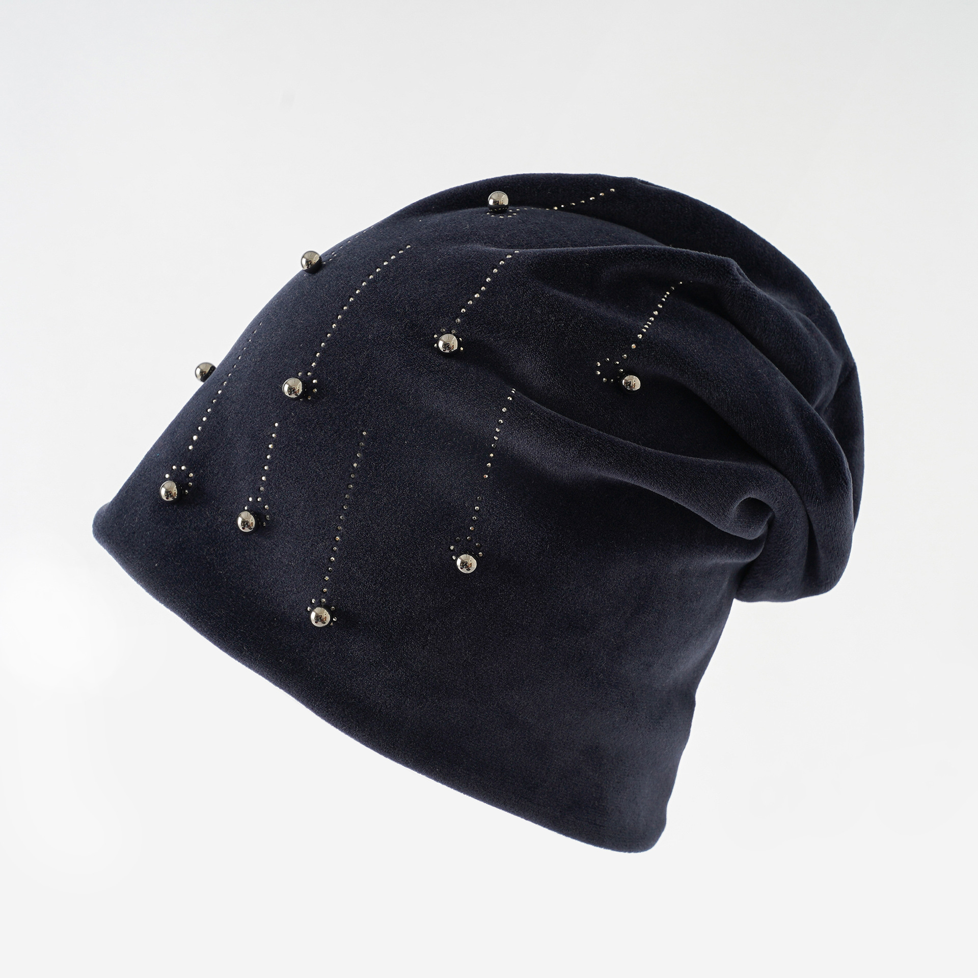 Nuevo europeo y americano Otoño e Invierno mujeres rhinestone grano suéter sombrero moda doble capa franela cálido pila sombrero