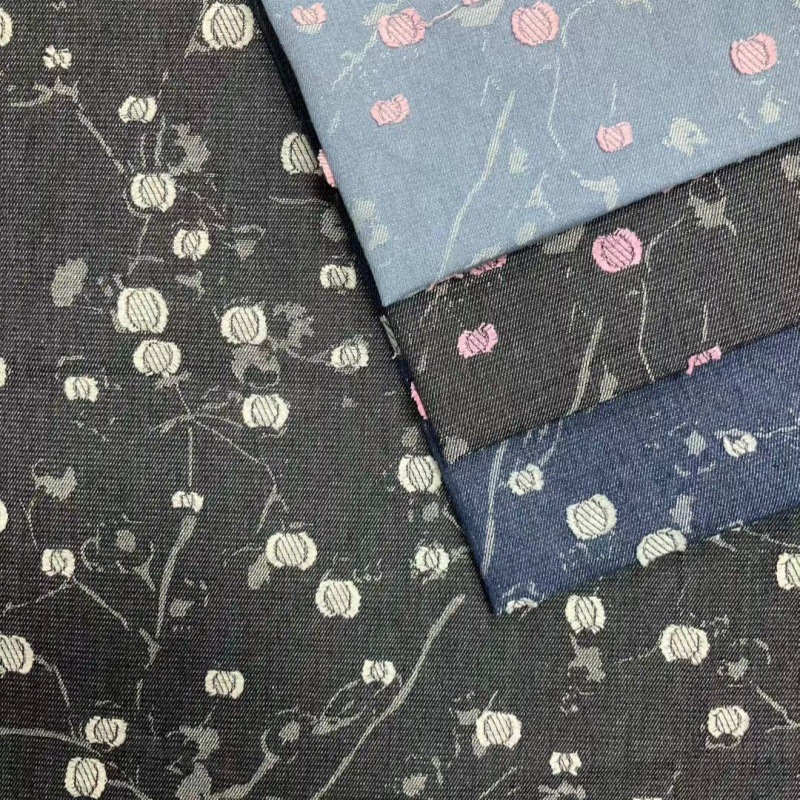 个性爱心花朵印提花牛仔布料字母卡通服装裤子布料布匹个性牛仔