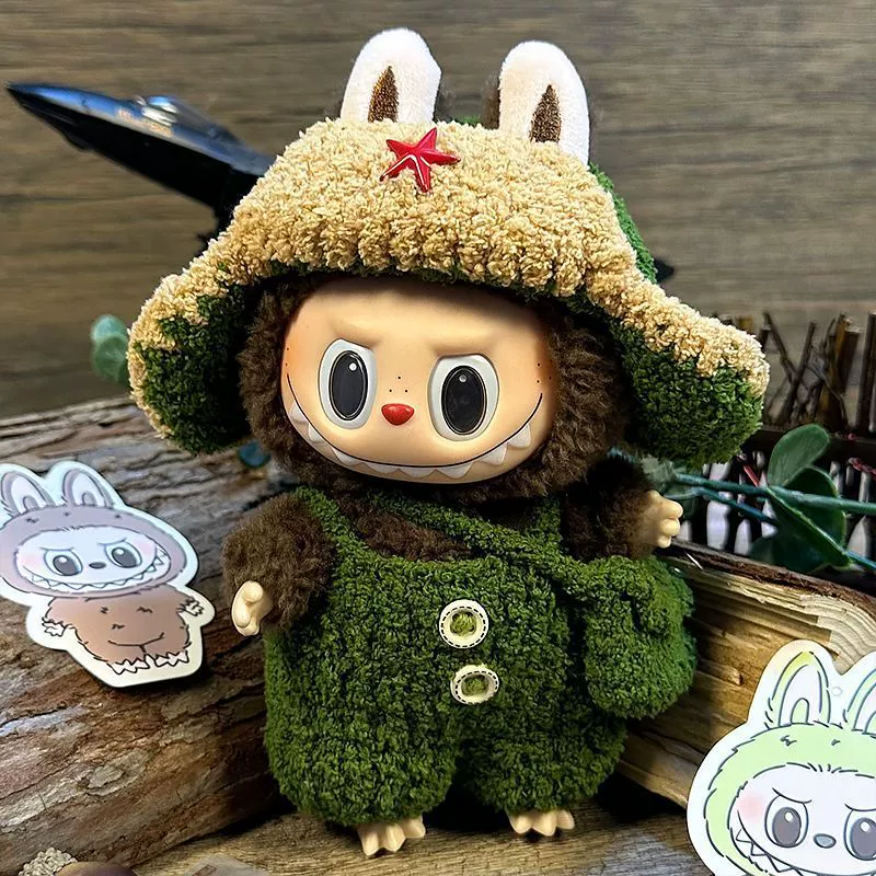 Плюшевая виниловая кукла Labubu, одежда 17 см, зеленое военное пальто Labubu, куртка, шляпа, сменная одежда для куклы