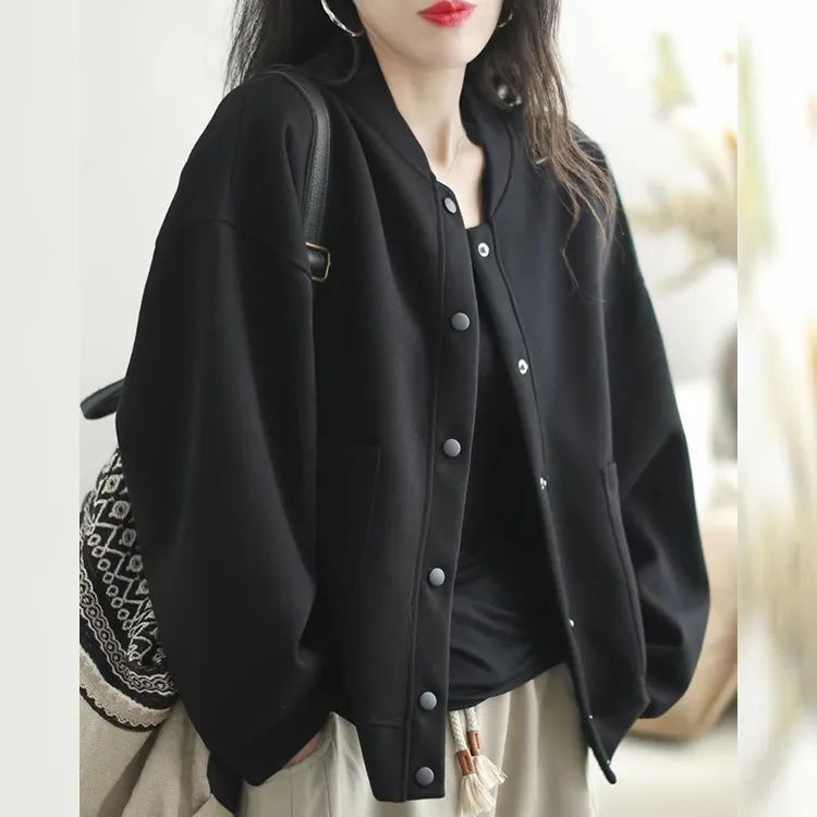 纯色宽松短款卫衣棒球服外套女2025秋季休闲小个子夹克上衣开衫潮|undefined