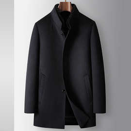 绵羊绒男式毛呢大衣秋冬水貂毛立领中年商务脱卸兔毛内胆加厚外套