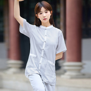 2025 New Summer Style Retro Chinese Style Improved Zen Tea Clothes Layman Clothes Loose Short-Sleeved Tops + Bloomers Suit