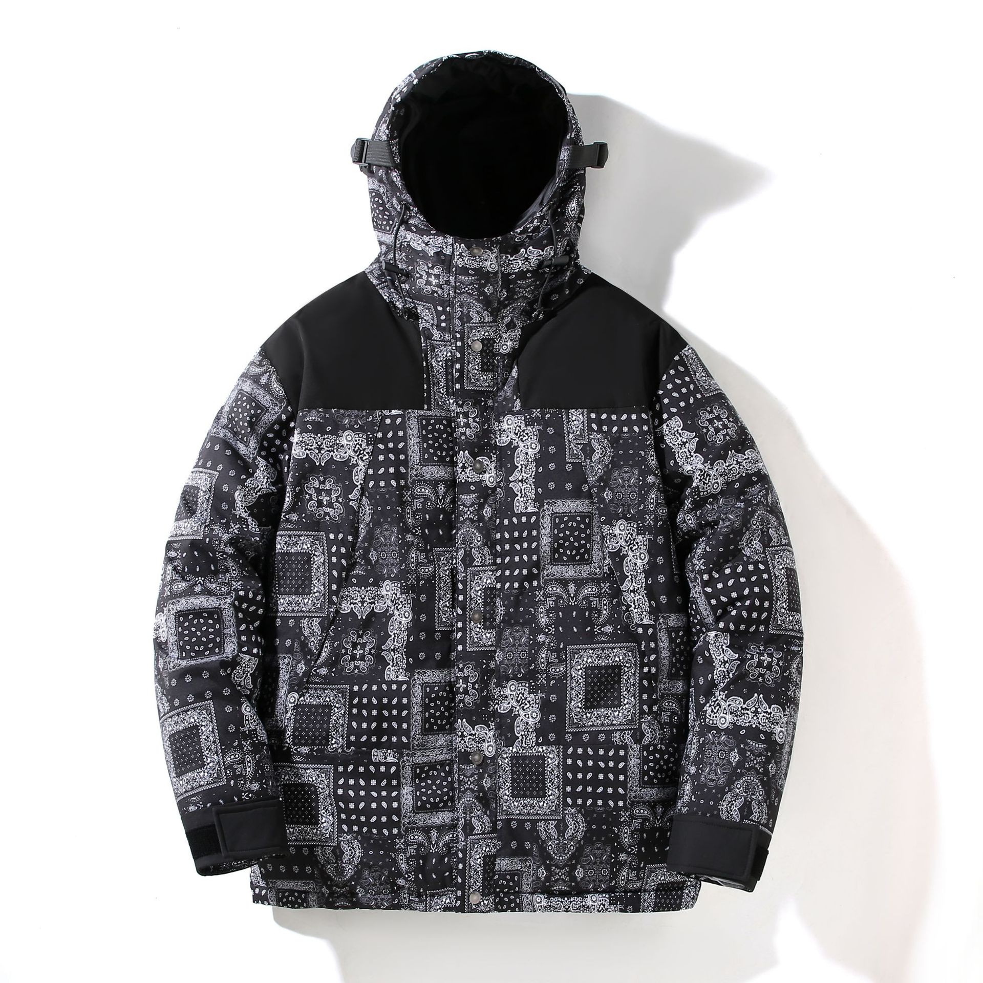 Beijing style 1990 couple's short men's and women's spliced hooded jacket, trendy winter down jacket_voghion.com