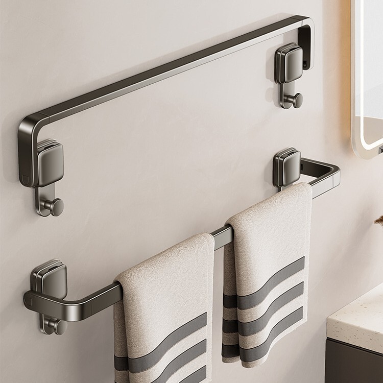 Foldable Suction Cup Towel Bar for Bathroom, No-Drill Bathroom Hand Towel Storage Rack, Strong Suction for Home Use