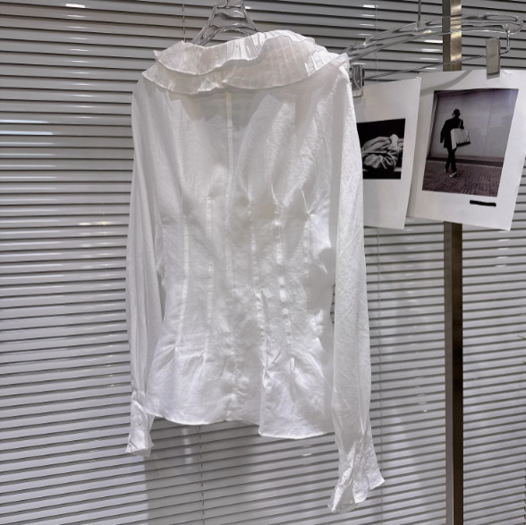 2025秋季新款法式甜美褶皱荷叶领设计轻薄长袖衬衫衬衣女|undefined