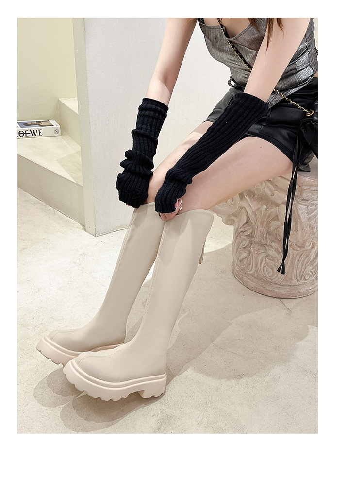 2023 Herbst/Winter Neue vielseitige koreanische Ausgabe Lange Stiefel Damen dicke Absätze schwarze französische Ritterstiefel dicke Sohlen_voghion.com