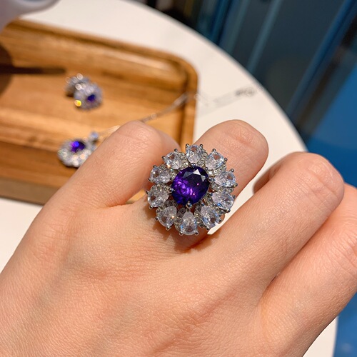 Zhuang Sheng Sheng Jewelry Live Stream Hot Selling Fashion Jewelry Set Purple Orchid Zircon Micro Pendant Earrings and Ring Set of Three