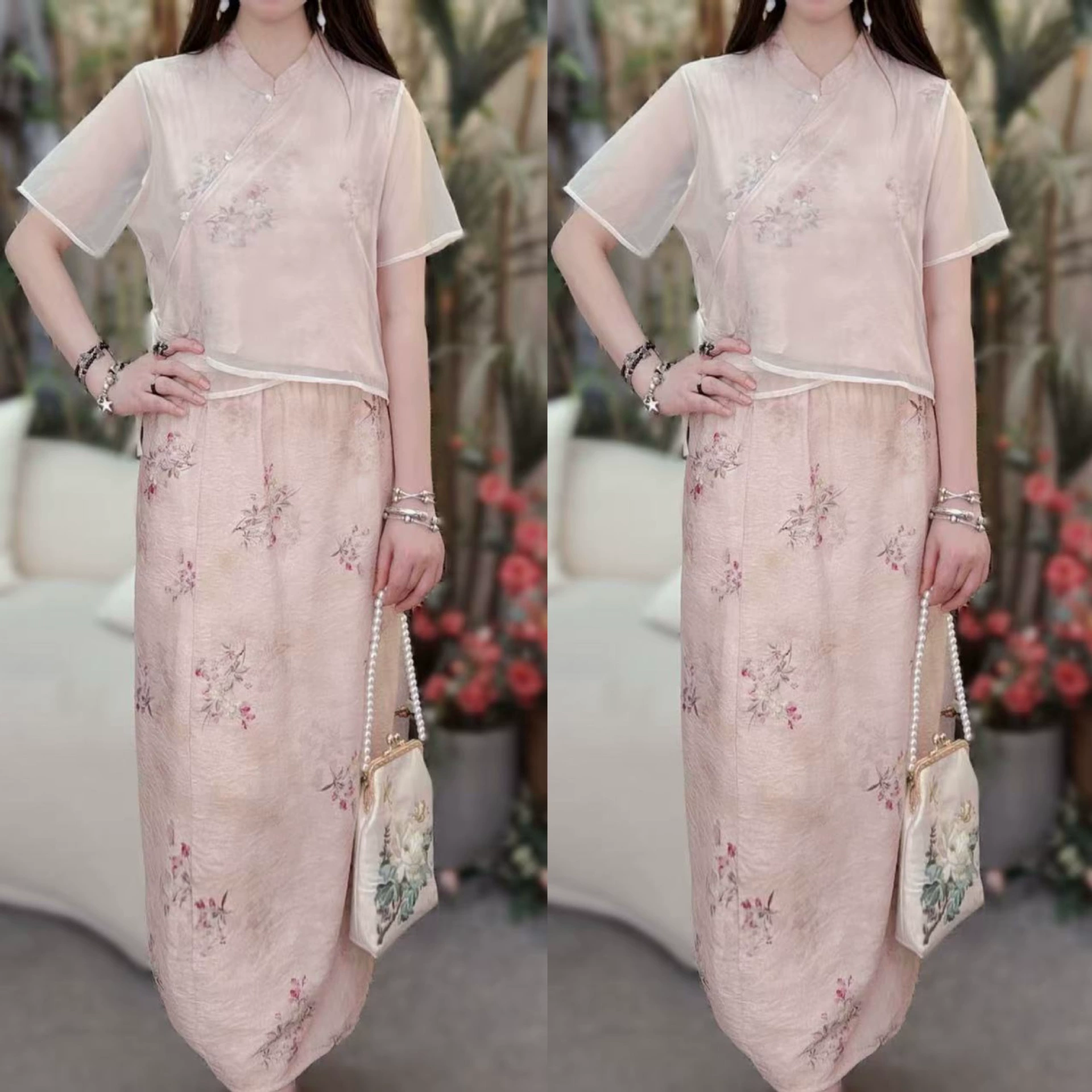 Нежный ретро-легкий марлевый новый костюм в китайском стиле Daxia, новый свободный повседневный и удобный костюм с короткими рукавами в литературном и национальном стиле, юбка