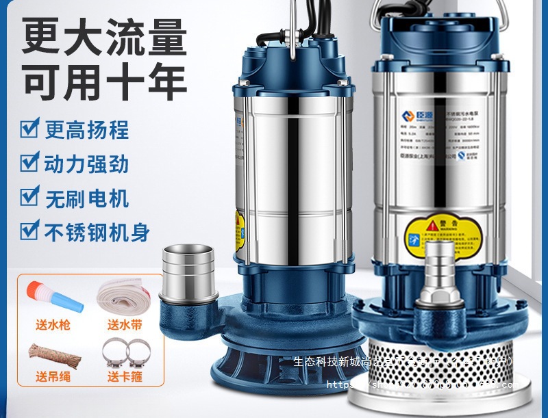 不锈钢潜水泵220v家用小型高扬程井水抽水泵农用灌溉排污水泵果园