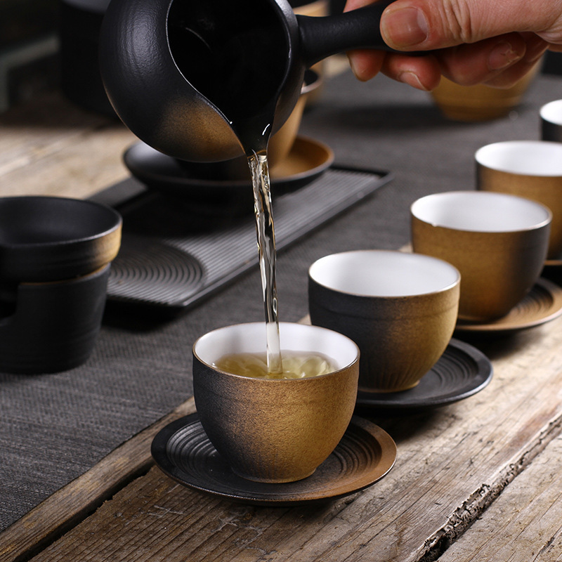 功夫茶具套装 商务礼品logo厂家直销 复古粗陶茶器黑陶茶具