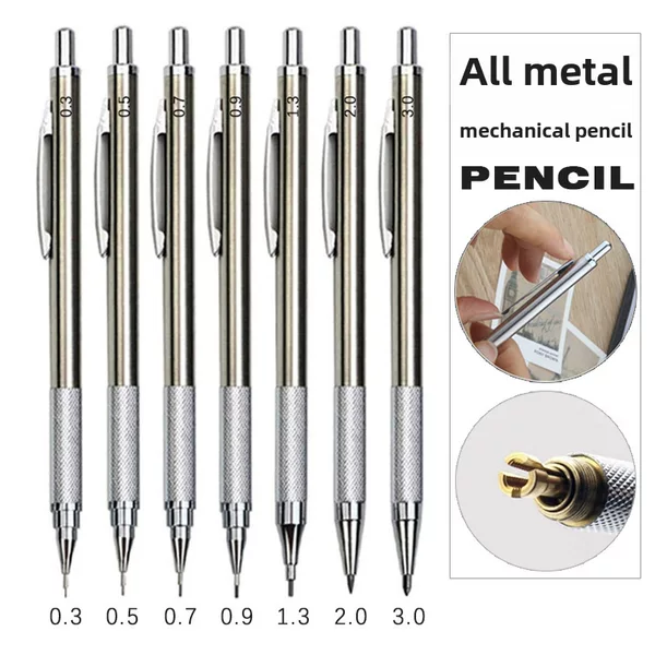 Stainless Steel Mechanical Pencil 0.3 0.5 0.7 0.9 1.3 2.0 3.0mm Metal Active Pencil Drawing