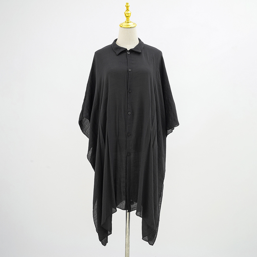 Effen zonnebrandkleding, losse casual vakantiekleding, bikini met perspectief, lang strandshirt_voghion.com